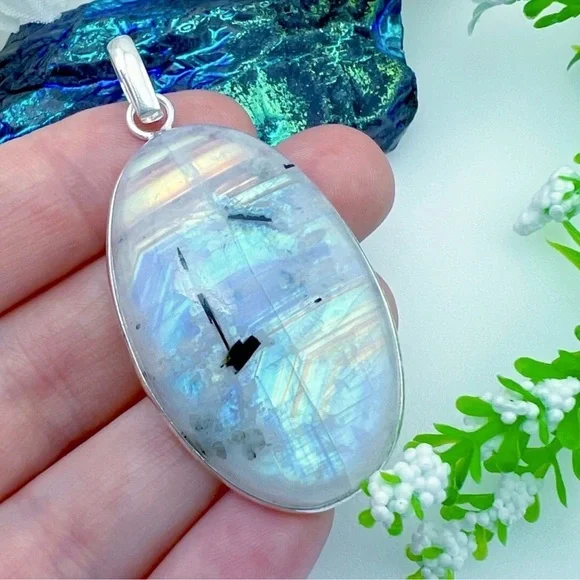 ๐For A๐ Colorful Flash Oval Rainbow Moonstone Pendant - Picture 2 of 16